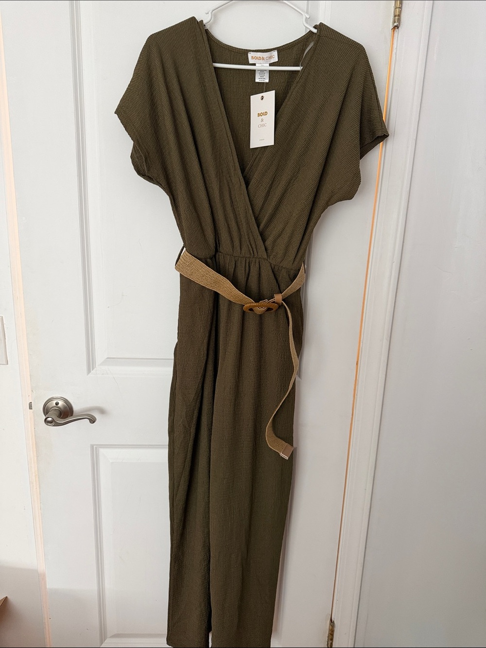 Bold & Chic Olive Jumpsuit with Tan Belt
